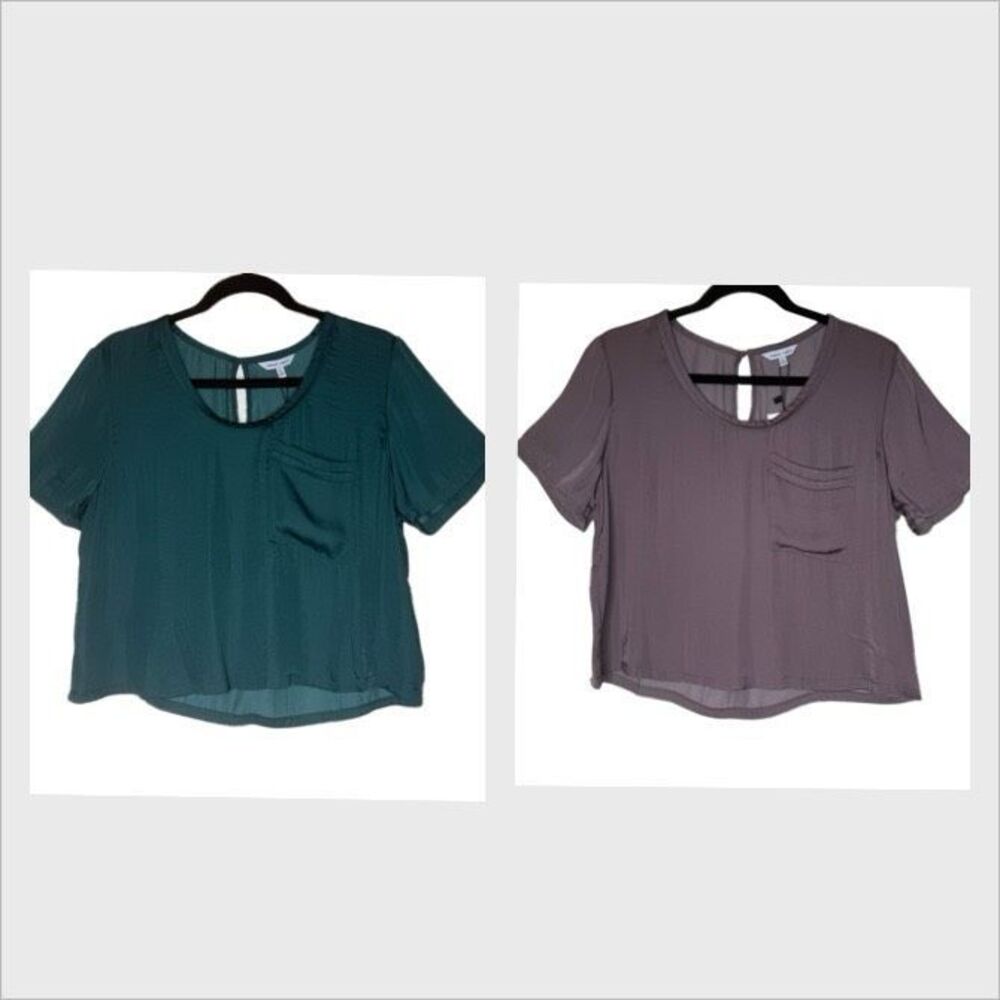 NEW Naked Zebra Tops Bundle of Green & Mauve Satin Cropped Tops Sz L Minimalist